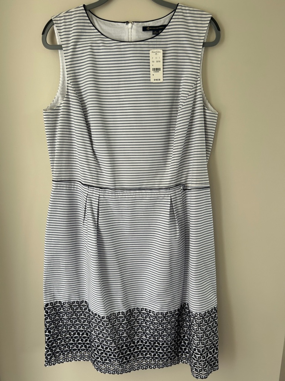 Brooks Brothers Navy & White Striped Sleeveless Midi Dress